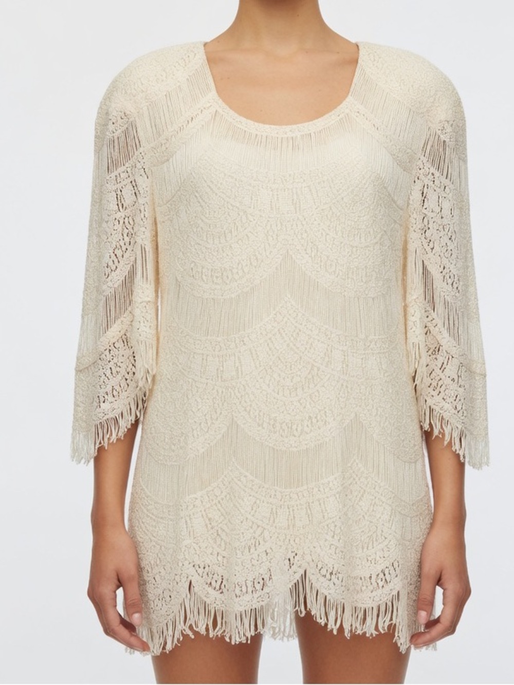 Damianou Vintage Cream Tunic Fairy Boho Crochet SZ M